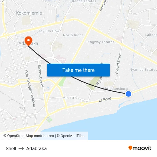 Shell to Adabraka map