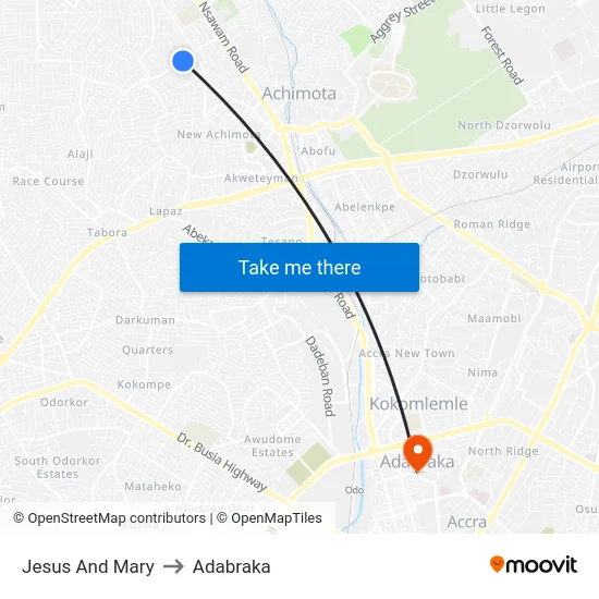 Jesus And Mary to Adabraka map