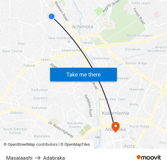 Masalaashi to Adabraka map