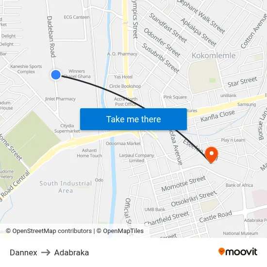 Dannex to Adabraka map