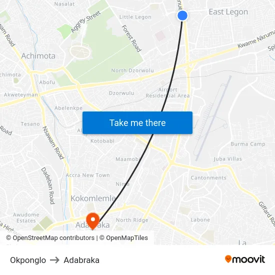 Okponglo to Adabraka map