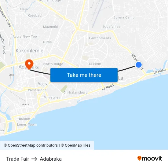 Trade Fair to Adabraka map
