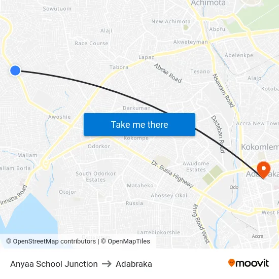Anyaa School Junction to Adabraka map
