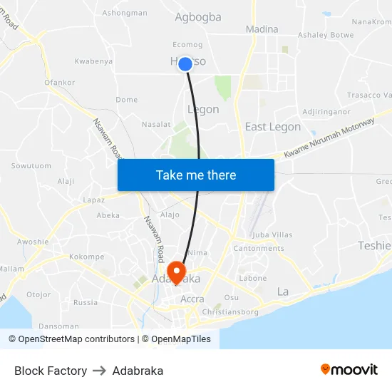 Block Factory to Adabraka map