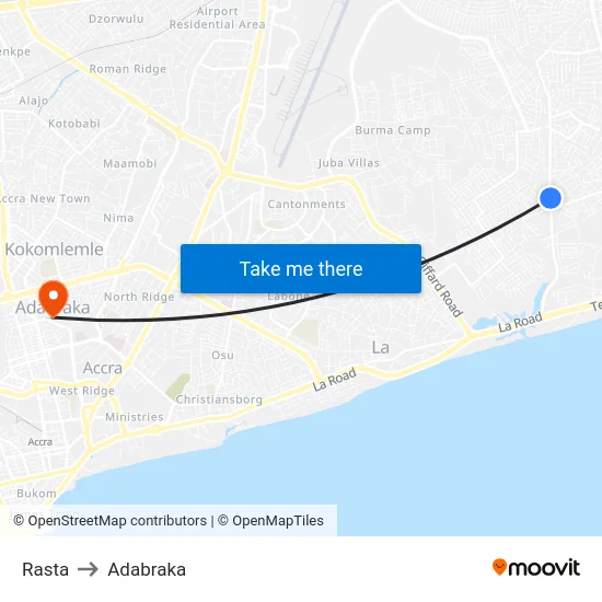 Rasta to Adabraka map