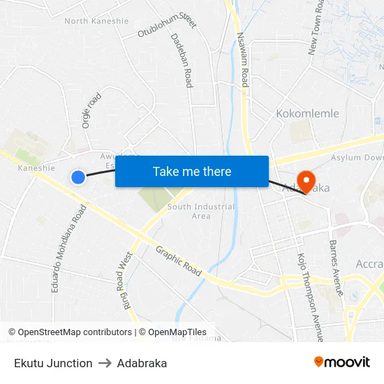 Ekutu Junction to Adabraka map