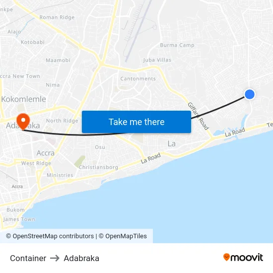 Container to Adabraka map