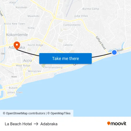 La Beach Hotel to Adabraka map
