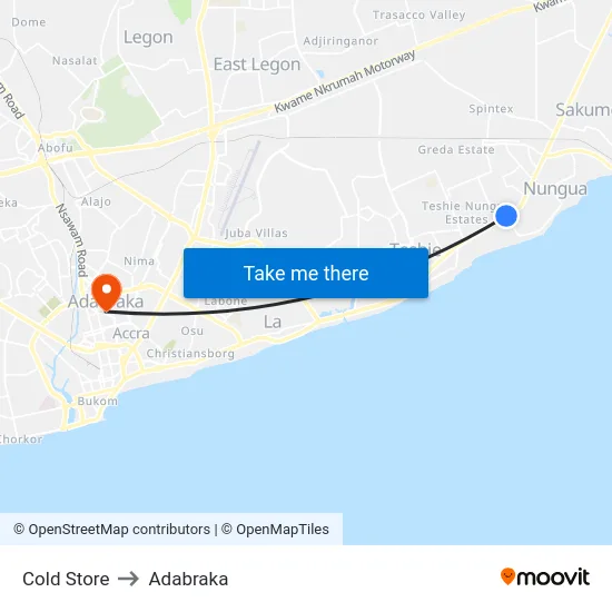 Cold Store to Adabraka map