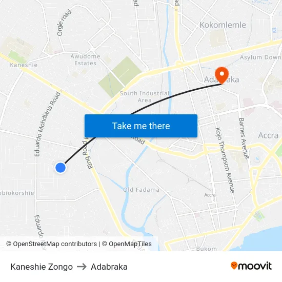 Kaneshie Zongo to Adabraka map