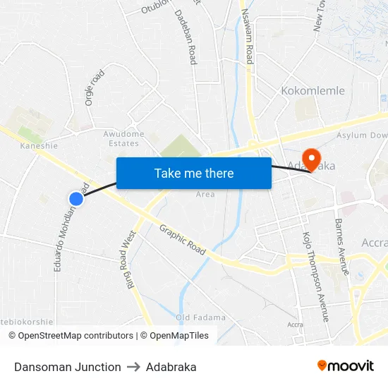 Dansoman Junction to Adabraka map