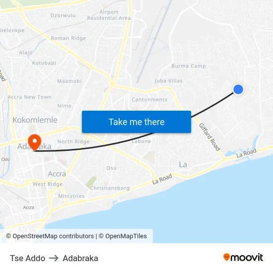 Tse Addo to Adabraka map