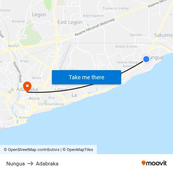Nungua to Adabraka map