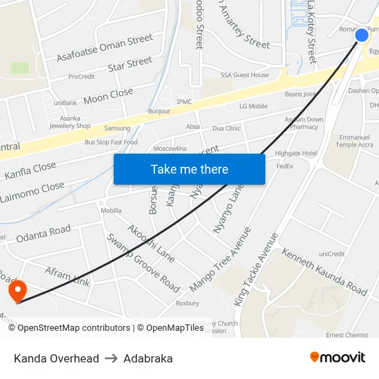 Kanda Overhead to Adabraka map