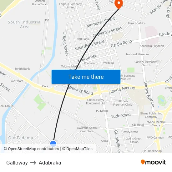 Galloway to Adabraka map