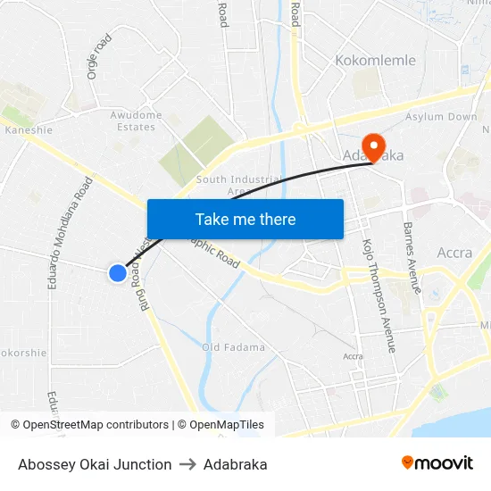 Abossey Okai Junction to Adabraka map