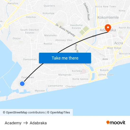 Academy to Adabraka map