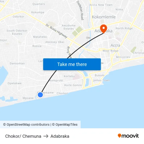 Chokor/ Chemuna to Adabraka map
