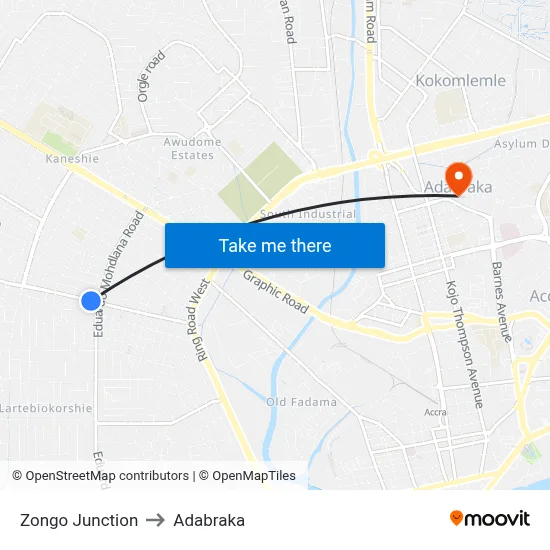 Zongo Junction to Adabraka map