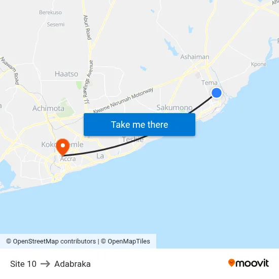 Site 10 to Adabraka map