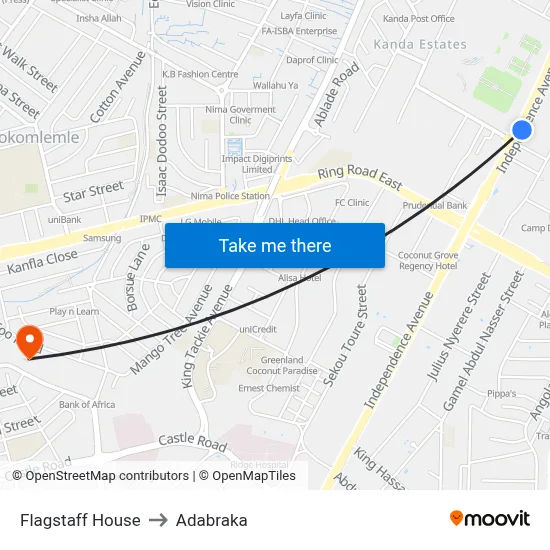 Flagstaff House to Adabraka map