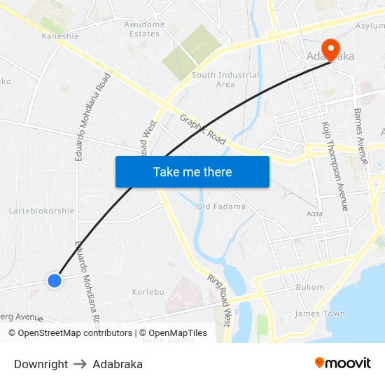 Downright to Adabraka map