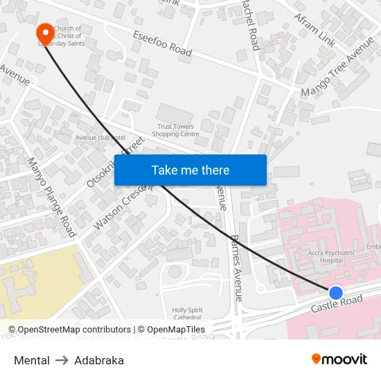 Mental to Adabraka map