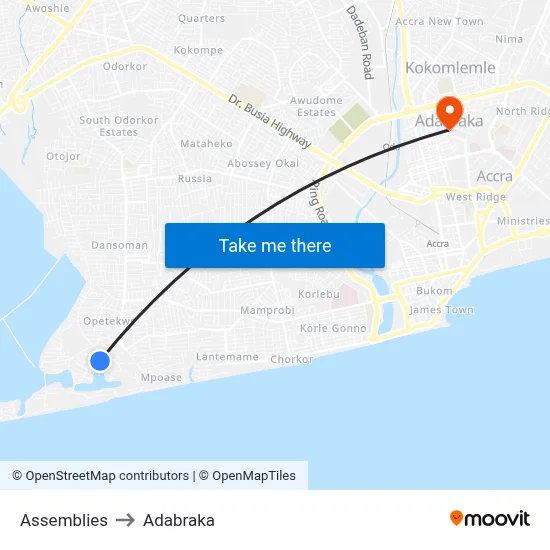 Assemblies to Adabraka map