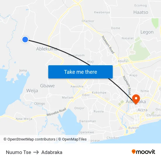 Nuumo Tse to Adabraka map