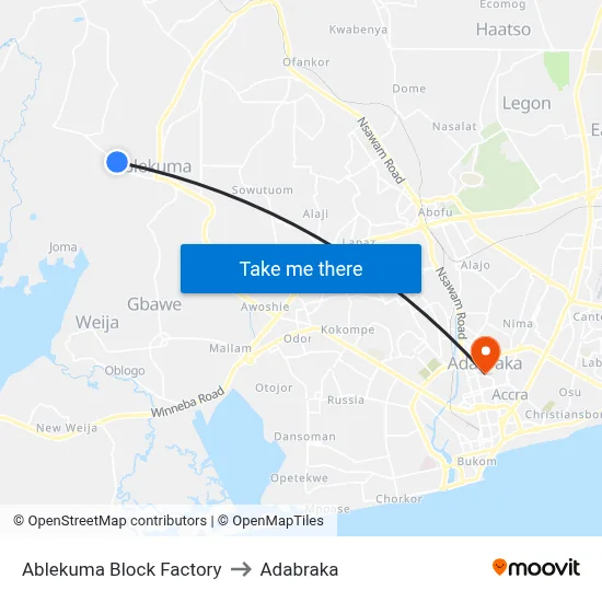 Ablekuma Block Factory to Adabraka map