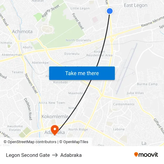 Legon Second Gate to Adabraka map
