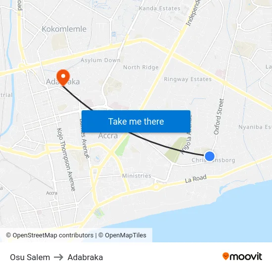 Osu Salem to Adabraka map