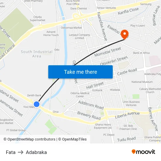 Fata to Adabraka map