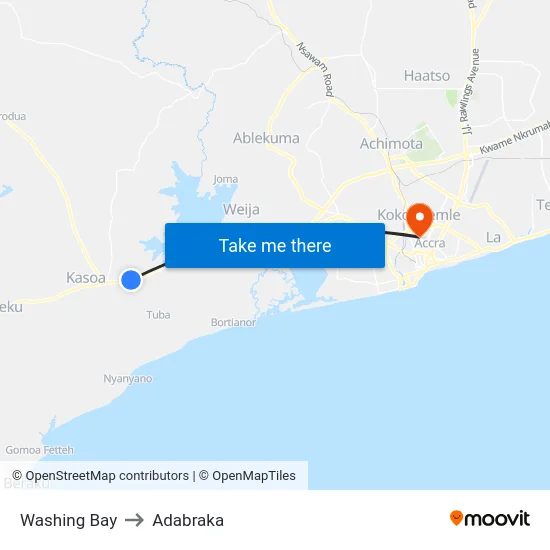 Washing Bay to Adabraka map
