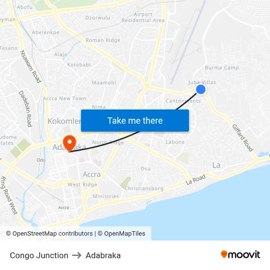 Congo Junction to Adabraka map