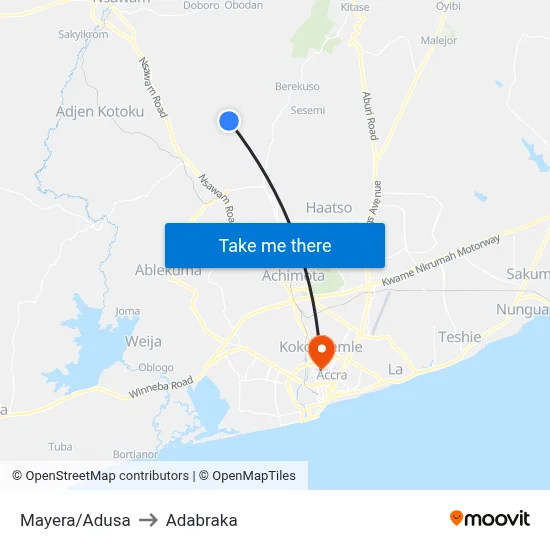 Mayera/Adusa to Adabraka map