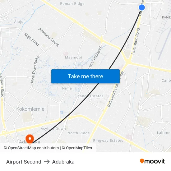 Airport Second to Adabraka map