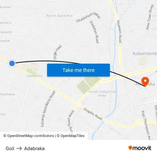 Goil to Adabraka map