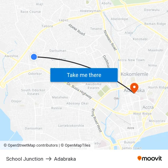 School Junction to Adabraka map