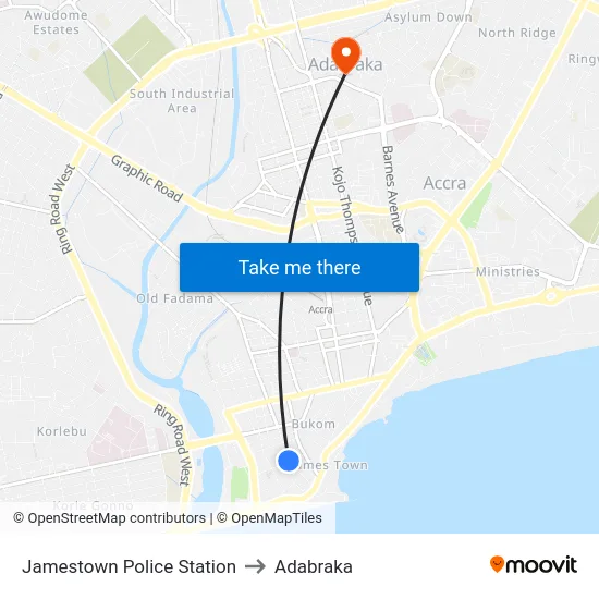 Jamestown Police Station to Adabraka map