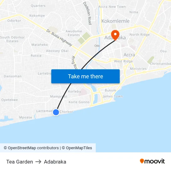 Tea Garden to Adabraka map