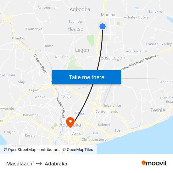 Masalaachi to Adabraka map