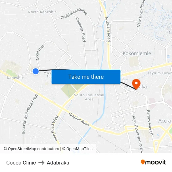 Cocoa Clinic to Adabraka map