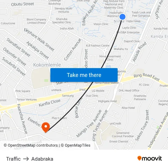 Traffic to Adabraka map