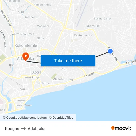 Kpogas to Adabraka map