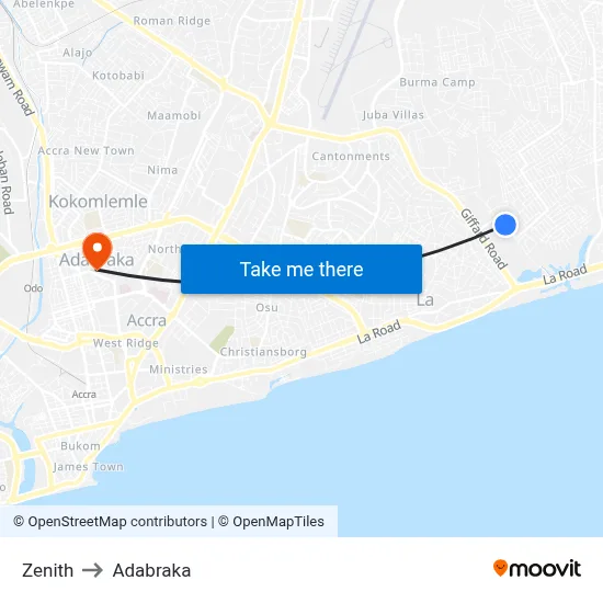 Zenith to Adabraka map