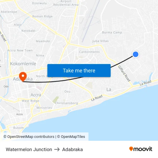 Watermelon Junction to Adabraka map