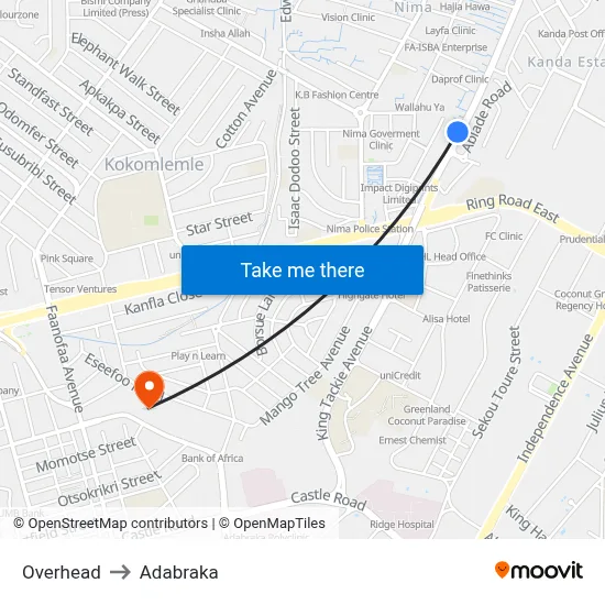 Overhead to Adabraka map