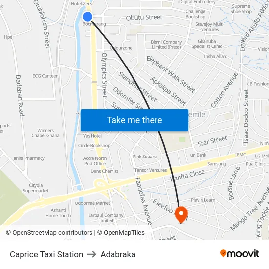 Caprice Taxi Station to Adabraka map