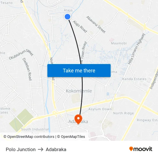 Polo Junction to Adabraka map